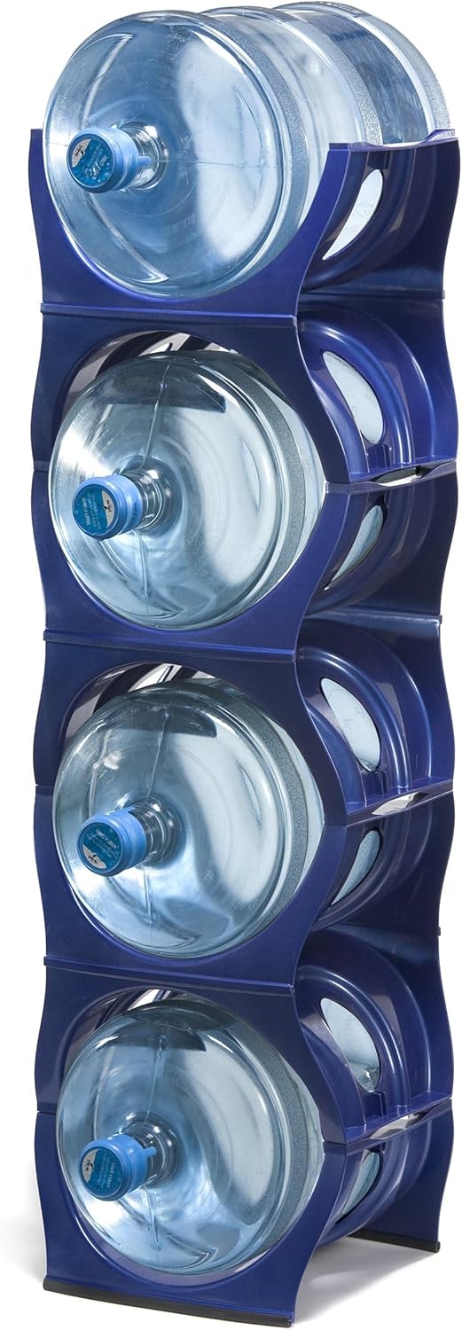 Bariboo Stackable Water Bottle Storage Rack Best Water Jugs 5 Gallon Organizer. Jug Holder for Kitchen, Cabinet and Office Organizing. Reinforced Polypropylene (Silver, 4 No Shelf)