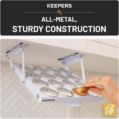 COFFEEKEEPERS KEEPERS Under Cabinet K Cup Holder with Swing-Down Access – Space-Saving Coffee Pod Holder and K Cup Organizer for 24 Pods – Steel Coffee Pod Organizer with Easy DIY Installation
