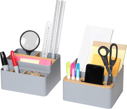 Seville Classics Bamboo Premium Organizer Storage Bins for Kitchen Silverware, Pantry, Closet, Office Desk, Pens, Utensils, Makeup, K Cup, Bamboo, Bag Holder Bin Set
