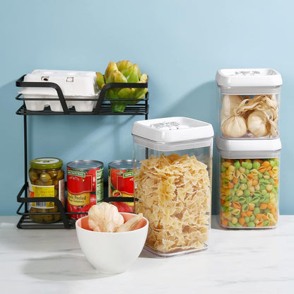 Felli Flip Tite Storage Container with Built-In Spoon & Airtight Lid 5” Large-M Ring Flip Top, Stackable Acrylic Canister for Sugar Flour Powder, Kitchen Pantry Organizer (1.8qt), 2 spoons
