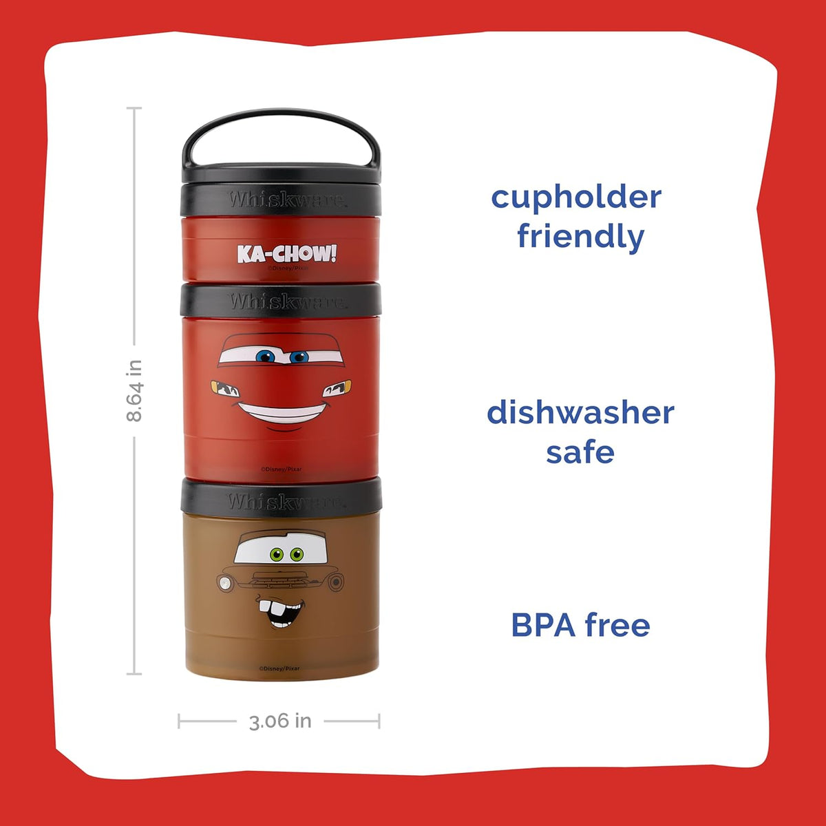 Whiskware Bluey Stackable Snack Containers for Babies, Toddlers, and Kids, 3 Stackable Snack Cups for School and Travel, Cupholder Friendly, Bluey and Bingo! Let’s Do This!