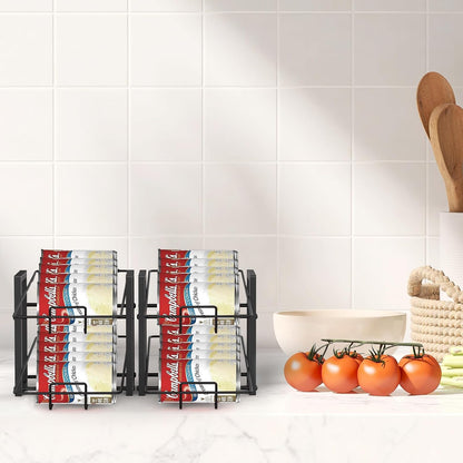 MOOACE 4 Pack Can Rack Organizer, 2 Tier Kitchen Canned Food Storage Dispenser Holds up to 40, Can Organizer for Cabinet Pantry Refrigerator Countertop, Black