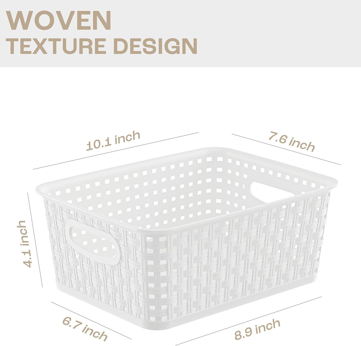 Khaki Stackable Storage Baskets, Plastic Weave Basket Organizer and Storage Set of 12, Pantry Organizing Baskets for Shelves, Kitchens, Bathrooms, Classrooms, Cabinets and Bedrooms