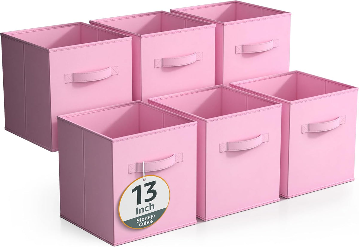 Sorbus Foldable Storage Cubes - 6 Fabric Baskets for Organizing Pantry, Closet, Shelf, Nursery, Playroom, Toy Box, Cubby -11 Inch Dual Handle Collapsible Closet Organizers and Storage Bins (Navy Blue)