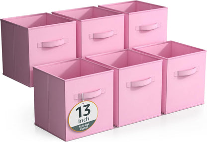 Sorbus Foldable Storage Cubes - 6 Fabric Baskets for Organizing Pantry, Closet, Shelf, Nursery, Playroom, Toy Box, Cubby -11 Inch Dual Handle Collapsible Closet Organizers and Storage Bins (Navy Blue)