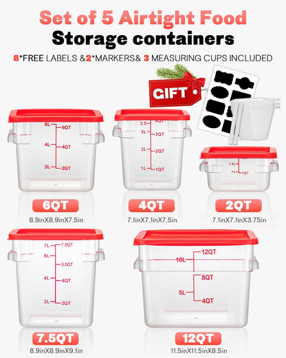 4QT NSF Food Storage Containers: 8 PCS [Food Grade][Hot&Cold Resistant] Commercial Clear Food Storage Containers with Lids for Restaurant Kitchen Proof Dough, Measuring Spoons Included(BPA FREE) - Colors A
