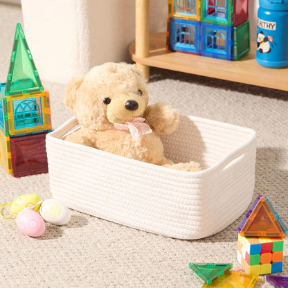 MiniArk Small Storage Baskets for Organizing | Closet Organizer Bins | Shelf Toy Basket | Woven Rope Baskets | Cube Decorative Box | Shallow Basket | L11.5xW7.5xH4.7| Brown