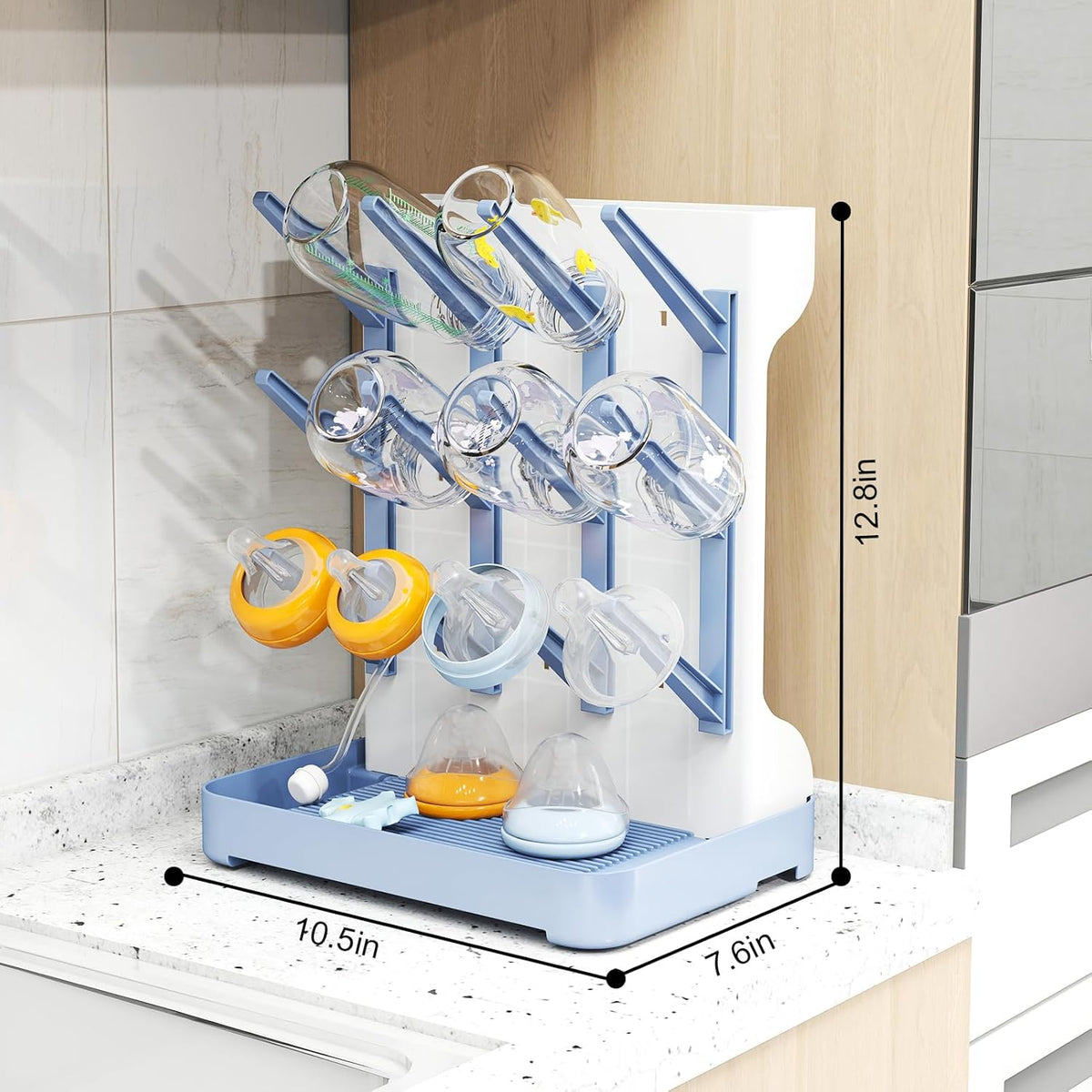 GoMaihe Baby Bottle Drying Rack: Space Saving Vertical Bottle Dryer Holder - Newborn Accessories Storage Stand Organize Brushes Pacifiers on Countertop - BPA-Free - Gray