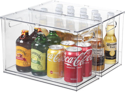 Fridge Drawer Pull Out Stackable Bins, Clear Refrigerator Stackable Organizers, Fridge Organizer Storage for Kitchen, Pantry, Vegetables, Fruits (2 Small + 1 Large)