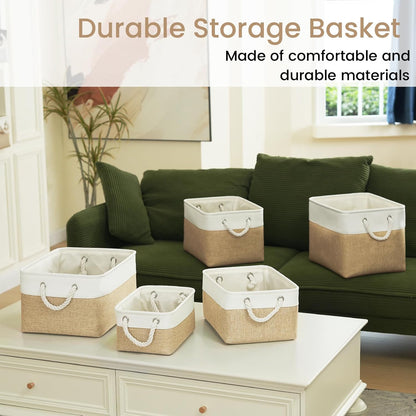 Large Storage Baskets- 15.7x11.8x8.26 inch Storage Bins for Shelves and Closet Organizing, Foldable Fabric Bin for Home Organization Clothes and Laundry (3-Pack, White&Khaki)