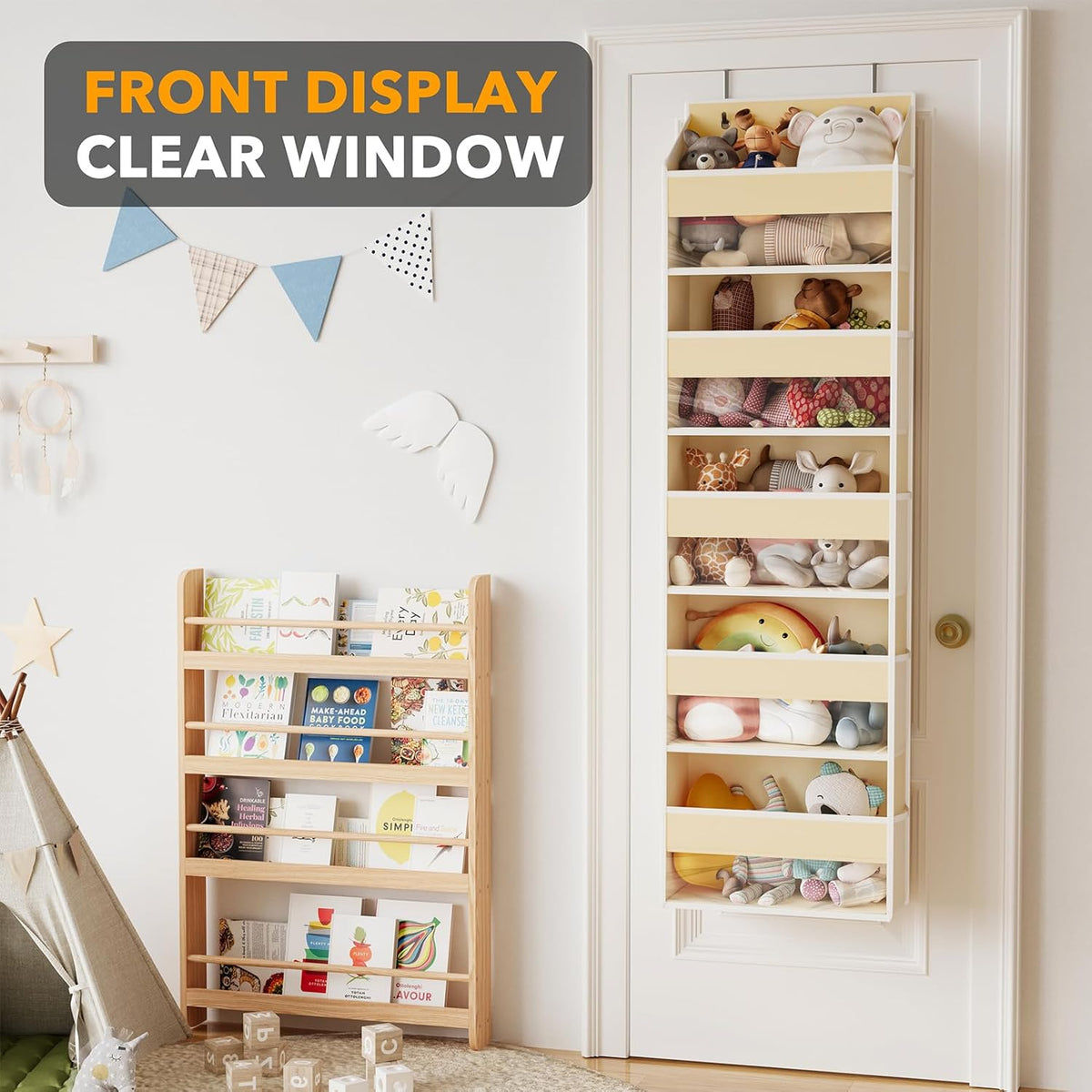 SpaceAid Over The Door Organizer with 5 Large Pockets and 10 Mesh Side Pockets, 5 Layers Door Organizer Hanging with Clear Window for Bedroom, Bathroom, Pantry and Nursery, Gray