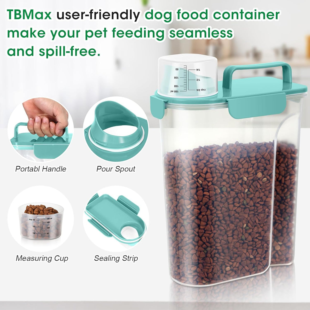 TBMax 2 Pack Cat Dog Food Storage Containers 10 to 14 Lbs, Portable Travel Pet Container Dispenser with Easy-Pouring Spout & Cup, Airtight Bird Seed Container Dog Treat Storage Bin -White