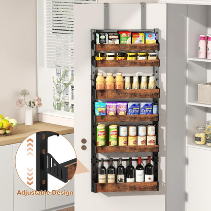 8-Tier Over The Door Pantry Organizer, Heavy-Duty Metal Wall Mount or Hanging Spice Rack, behind the door storage Shelves with Adjustable Basket, Back of Door Organizer for Kitchen Cabinet and Closet