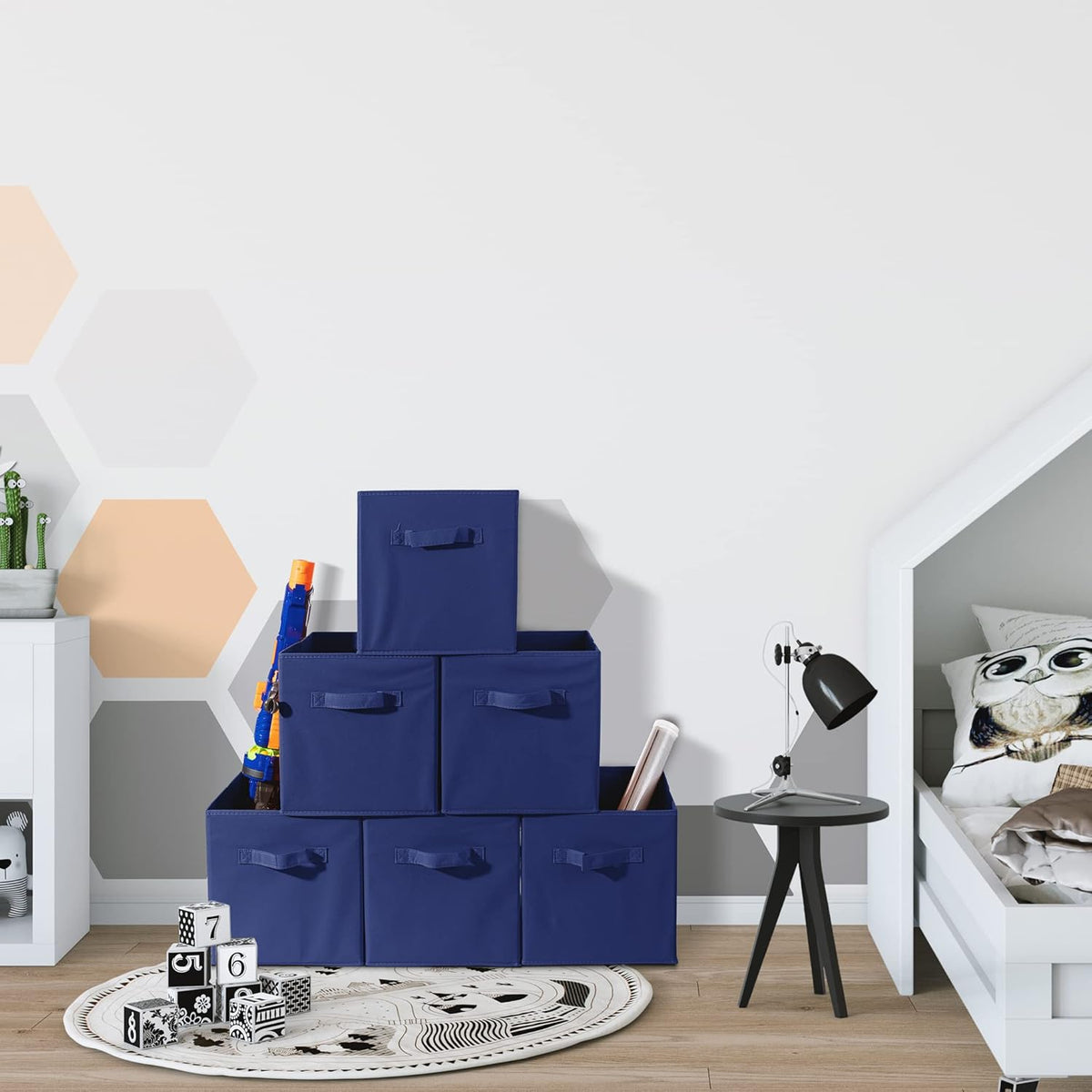 Sorbus Foldable Storage Cubes - 6 Fabric Baskets for Organizing Pantry, Closet, Shelf, Nursery, Playroom, Toy Box, Cubby -11 Inch Dual Handle Collapsible Closet Organizers and Storage Bins (Navy Blue)