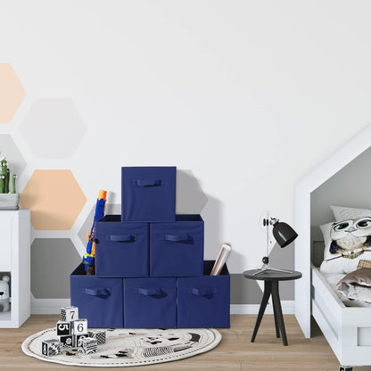 Sorbus Foldable Storage Cubes - 6 Fabric Baskets for Organizing Pantry, Closet, Shelf, Nursery, Playroom, Toy Box, Cubby -11 Inch Dual Handle Collapsible Closet Organizers and Storage Bins (Navy Blue)