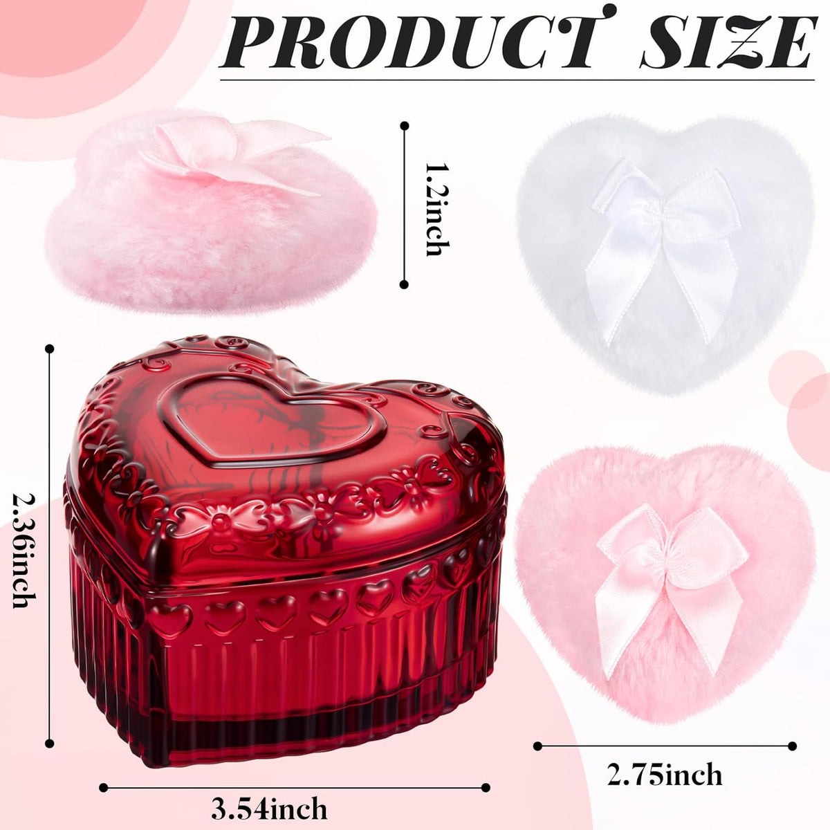 Tioncy 3 Pcs Large Body Powder Puff and Container Valentine's Day gift Powder Container with Puff Crystal Case Soft Washable Reusable Velour Face Body Glitter Wet Dry Makeup (Classic,Clear)