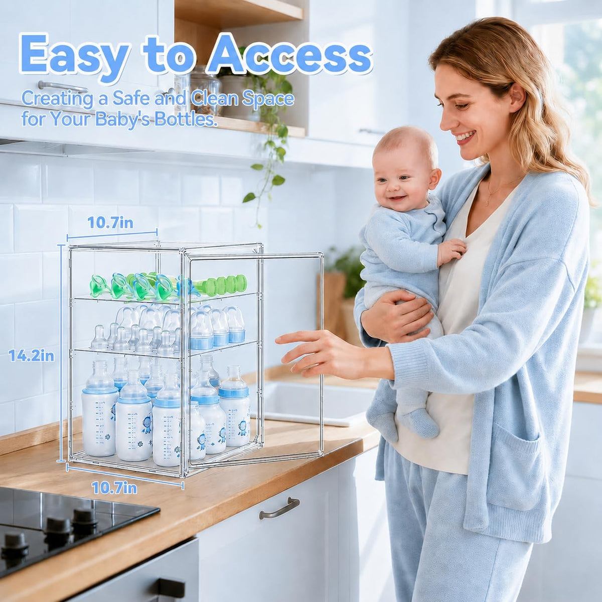Baby Bottle Storage Organizer, Large 3 Tier Acrylic Bottle Storage Organizer Container for Countertop, Clear Plastic Bottle Station Organizers for Kitchen Cabinet Vanity Bathroom, Gifts for New Mom
