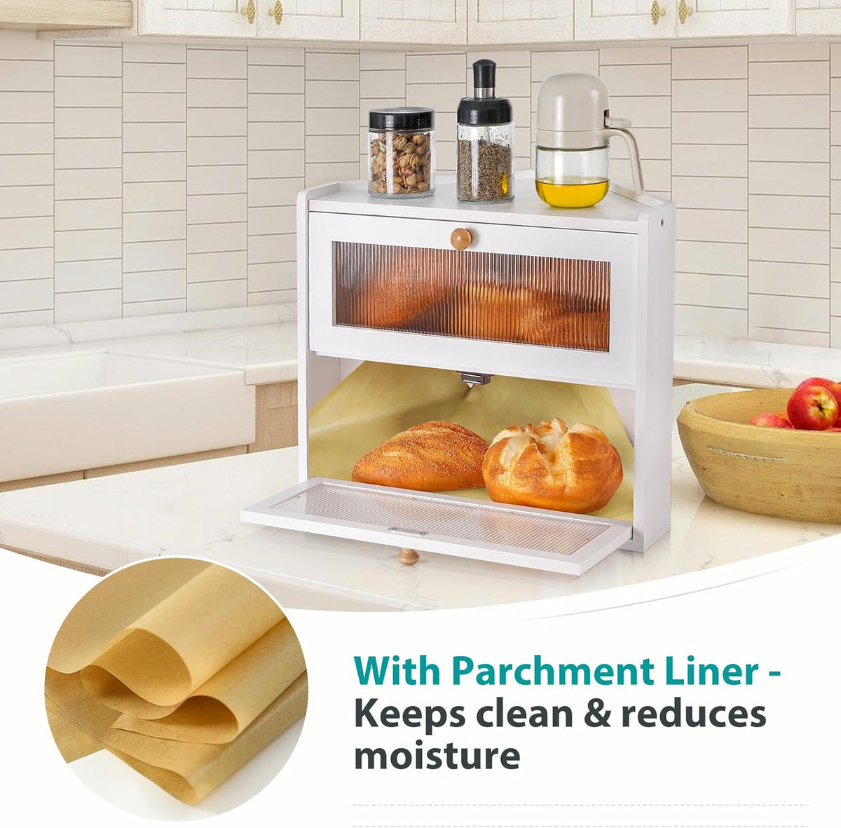 Sunhoo Bread Box for Kitchen Countertop Corner Large Wooden Bread Bin 2 Tier Rustic Food Storage Container with Acrylic Window Farmhouse Keeper Shelf Organizer for Loaves Pastries & Snacks (Brown)