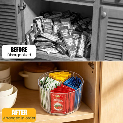 Sauce Packet Organizer with 360° Turntable, for Ketchup Packets,mayo packets,Hot Sauce,Seasoning,Drink Packet, Clear Sauce Packet Holder with Dividers