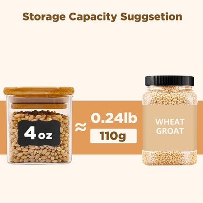 SHOWIN Glass Food Storage Jars Square 37oz, 4 Pack Glass Jars With Bamboo Lids, Kitchen Storage Containers For Spice, Candy, Cookie, Storage For Pantry Organizers