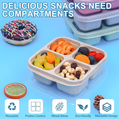 LCHLZZ Snack Containers, Divided Bento Snack Box, 4 Compartments Reusable Meal Prep Lunch Containers for Kids Adults, Food Storage Containers for School Work Travel