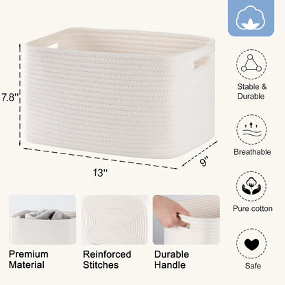 4 Pack Storage Baskets for Organizing, Woven Baskets for Shelves - Perfect for Toys, Books, Towels, and Clothes, Durable Gift Basket Bins Toy Storage, 12.7''Lx9''Wx7.8''H, Brown & White
