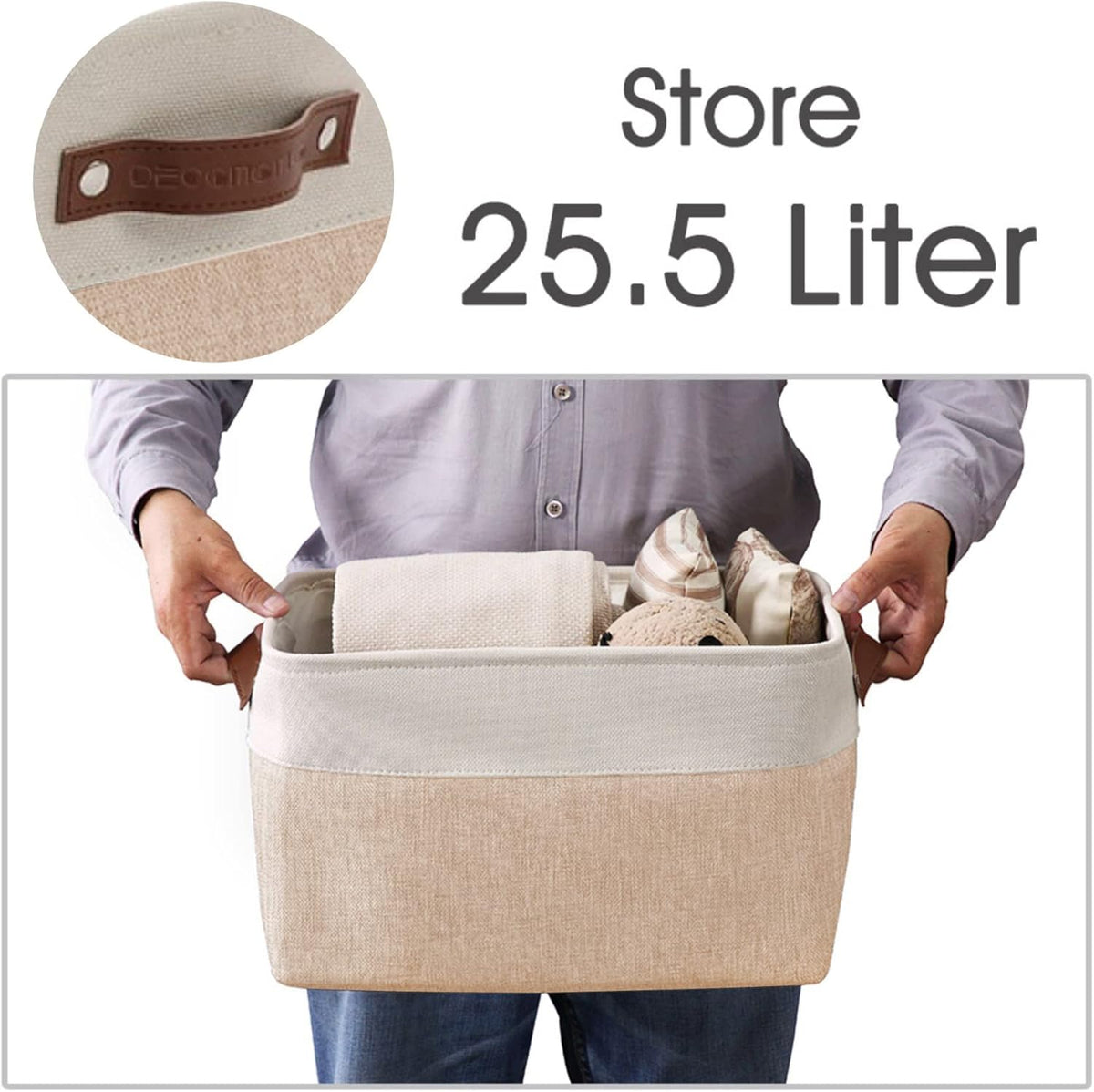 DECOMOMO Storage Bins, Large Fabric Storage Baskets for Shelves, Decorative Linen Closet Organizer, 15 x 11 x 9.5 inches (Beige & White, 3 Pack)
