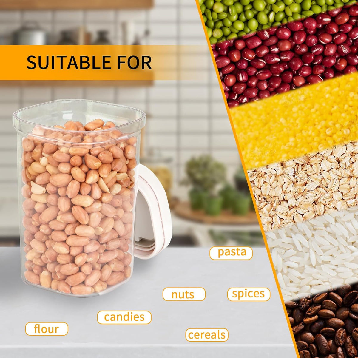 Airtight Food Storage Container, 44oz Moisture-Proof Canister with Measuring Spoon for Coffee, Protein Powder, Sugar, Flour, Cereal, Kitchen & Pantry Organization (1300ML)