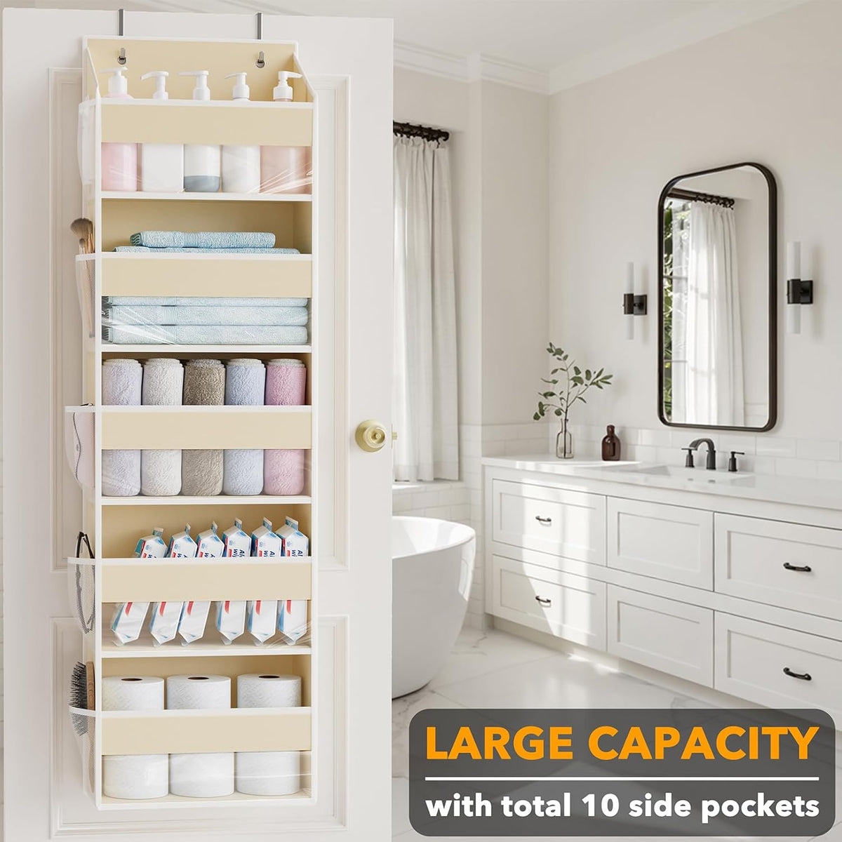 SpaceAid Over The Door Organizer with 5 Large Pockets and 10 Mesh Side Pockets, 5 Layers Door Organizer Hanging with Clear Window for Bedroom, Bathroom, Pantry and Nursery, Gray
