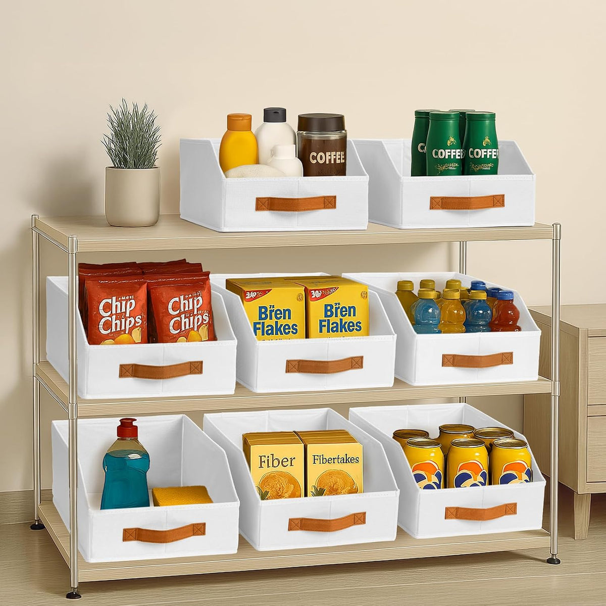 Homsorout Fabric Storage Bins for Organizing - Large Trapezoid Collapsible Storage Bins with Front Handle, Closet Organizers and Storage for Bedroom, Home Shelves, Small Spaces, Beige