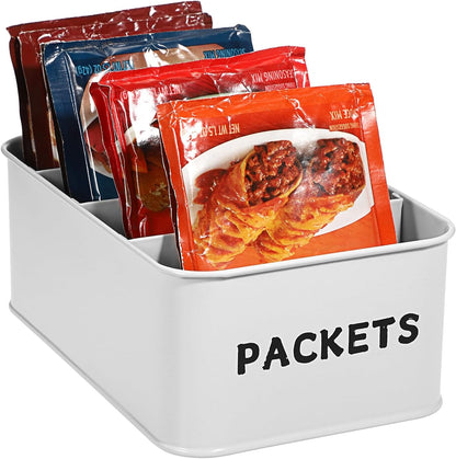 BSTKEY Seasoning Packet Organizer, Food Storage Organizer with Divided 4 Compartments, Metal Storage Caddy for Kitchen Pantry Cabinet, Kitchen Organization Bin for Snacks Spice Packets, Black