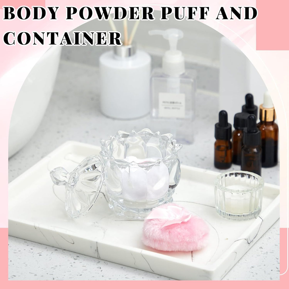 Tioncy 3 Pcs Large Body Powder Puff and Container Valentine's Day gift Powder Container with Puff Crystal Case Soft Washable Reusable Velour Face Body Glitter Wet Dry Makeup (Classic,Clear)