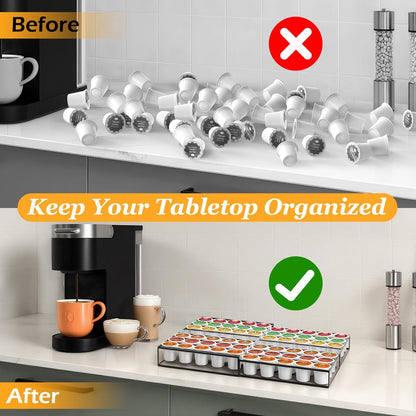 Coffee Pod Holder Drawer, Expandable K Cup Holder Compatible with Keurig K-Cup, K Cup Drawer Organizer Hold 30-60 Coffee Pod Storage for Coffee Station Office and Kitchen, Black