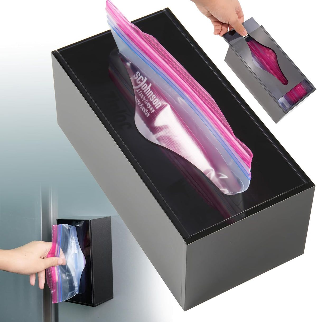 LUVCOSY Acrylic Food Bag Storage Organizer Magnetic Fridge Attachment Compatible with Ziploc Sandwich/Snack/Grip'n Seal Quart, Dispenser for Ziploc Bags, Kitchen Organization and Storage, 1 Pack