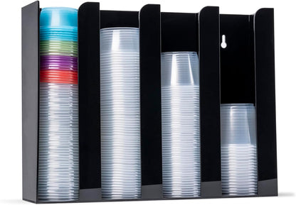 Inevibe Portion Cup and Lid Holder - 4 Compartment Acrylic Organizer for Condiment & Sauce Cups, Fits Cups 2 oz to 5.5 oz in Size, Use Dispenser on Countertop or Wall Mount