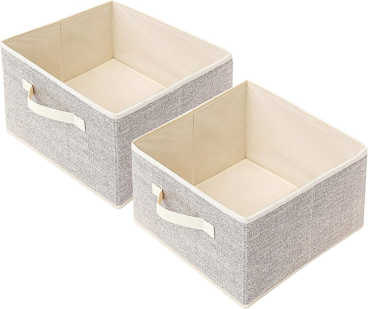 Storage Baskets, 11-Inch Woven Fabric Bins, Storage Cubes with Reinforced Handles, Organizer Bins for Closet Shelves, Foldable, for Toys, Clothes, Natural Beige (3PCS/Beige-11*11*7.8inch)