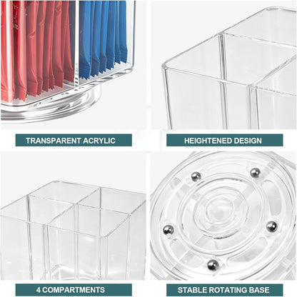 Sauce Packet Organizer with 360° Turntable, Clear Plastic Condiment Packet Holder with Dividers,Organizer and Storage for Ketchup Packets,Mayo Packets,Hot Sauce,Seasoning,Drink Packet,Square
