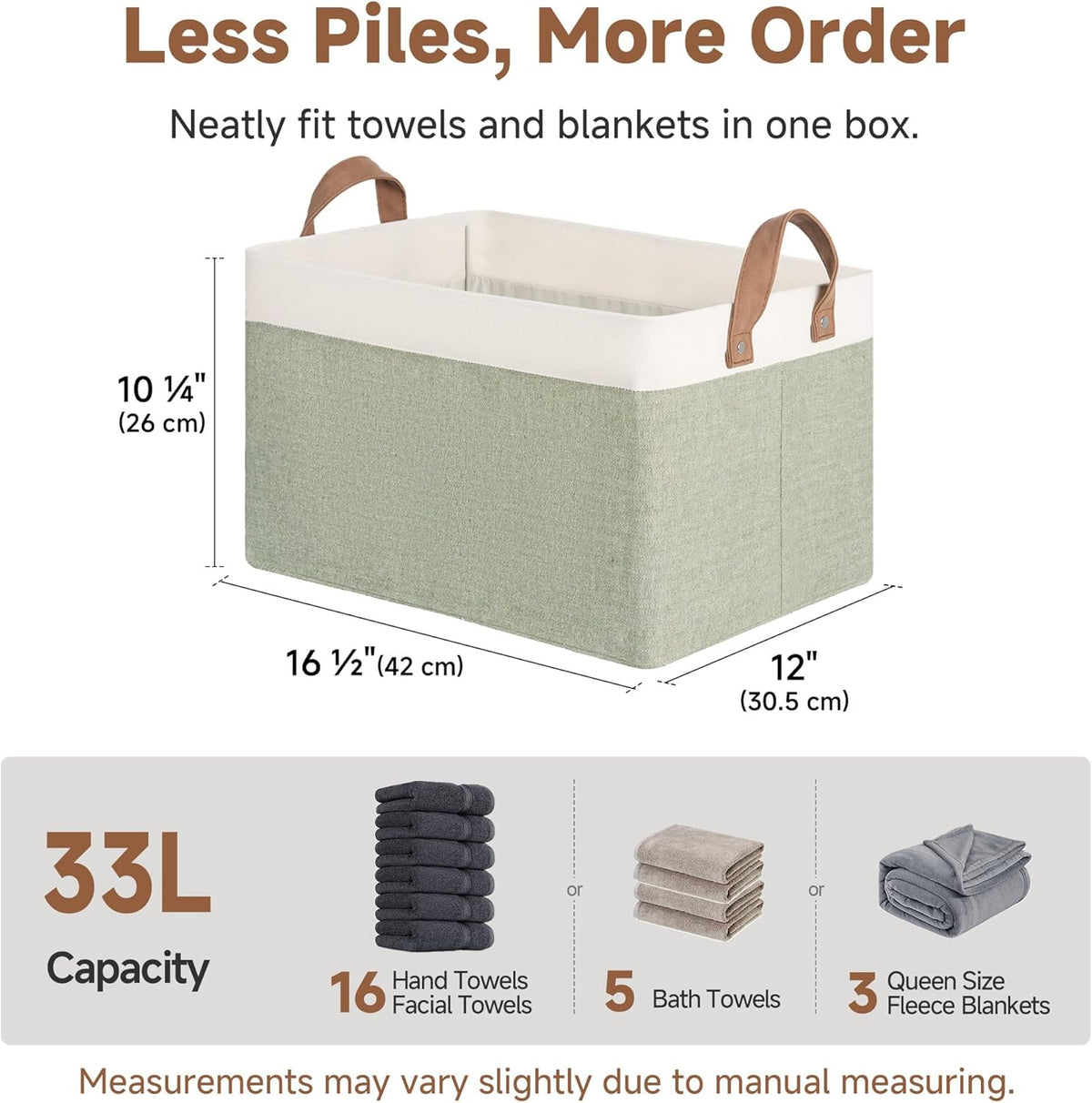StorageWorks Storage Bins, Shelves Baskets for Organizing, Fabric Closet Organizers with Handles, Metal Frame, Beige-Cotton-linen, 2-Pack