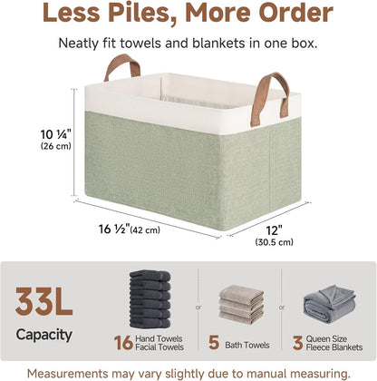 StorageWorks Storage Bins, Shelves Baskets for Organizing, Fabric Closet Organizers with Handles, Metal Frame, Beige-Cotton-linen, 2-Pack