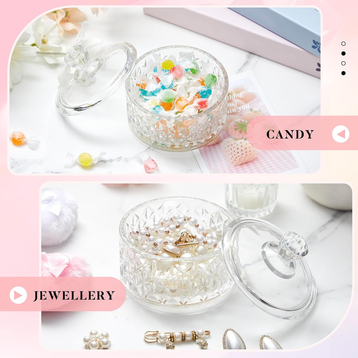Tioncy 3 Pcs Large Body Powder Puff and Container Valentine's Day gift Powder Container with Puff Crystal Case Soft Washable Reusable Velour Face Body Glitter Wet Dry Makeup (Classic,Clear)