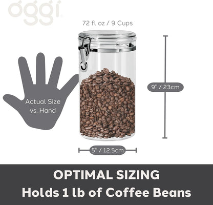 Oggi Clear Canister with Clamp Lid, 28 oz - Large Airtight Food Storage Container, for Kitchen & Pantry Storage of Bulk, Dry Foods Including Pasta, Flour, Sugar, Coffee, Rice, Tea, Spices & Herbs