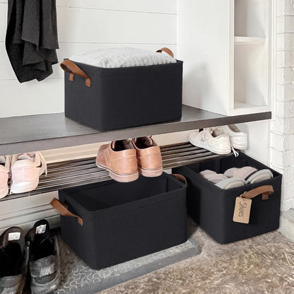CHICVITA Large Storage Baskets for Shelves, Fabric Storage Bins with Metal Frame, Closet Organizers and Storage Boxes for Clothes Toy, Beige