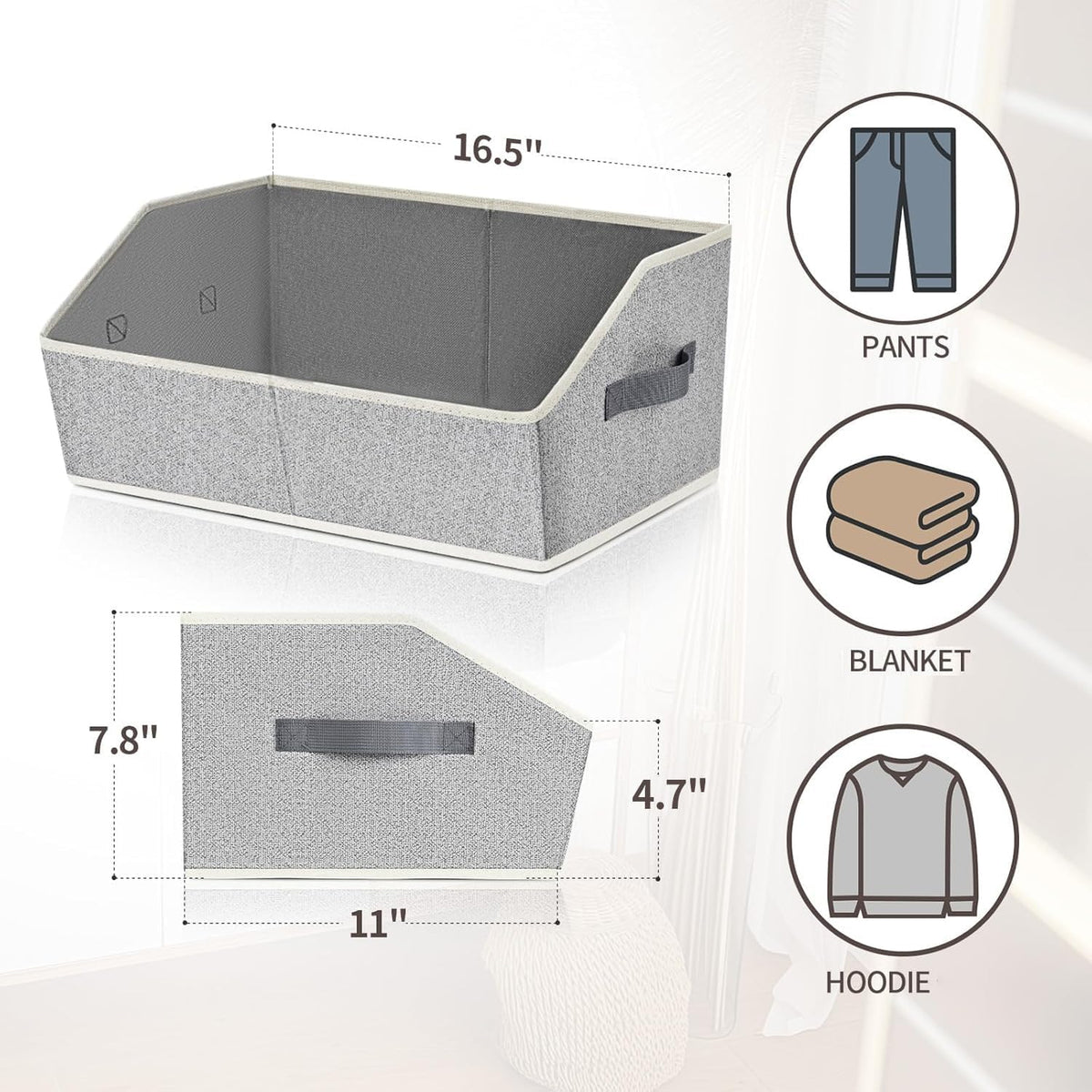 Homsorout Closet Organizers Bins 6 Packs - Large Closet Shelf Organizer with Handles, Fabric Trapezoid Storage Bins, Collapsible Storage Cubes for Clothes, Towels, Light Gray