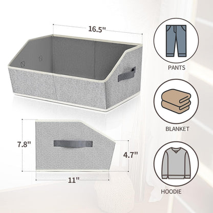Homsorout Closet Organizers Bins 6 Packs - Large Closet Shelf Organizer with Handles, Fabric Trapezoid Storage Bins, Collapsible Storage Cubes for Clothes, Towels, Light Gray