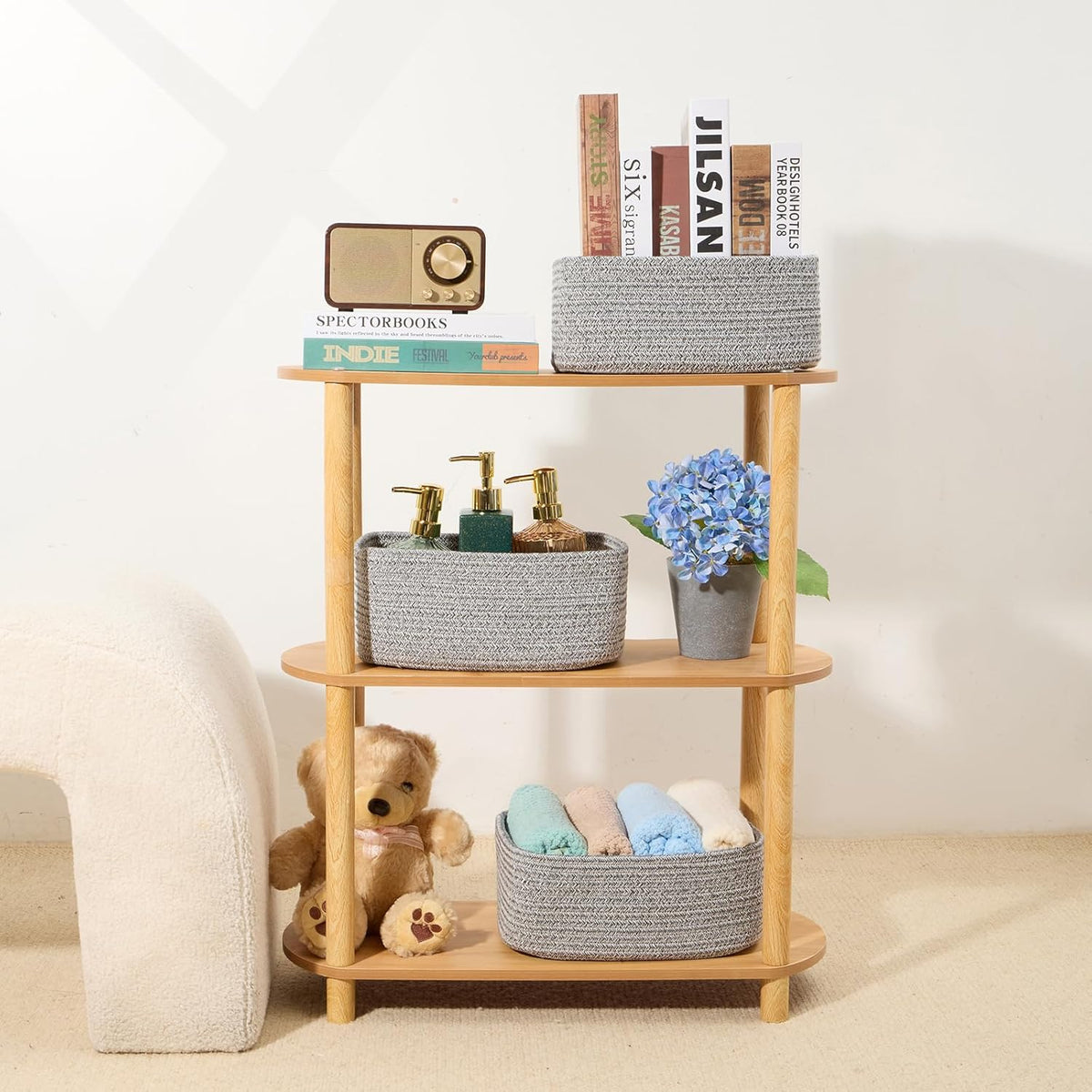 MiniArk Small Storage Baskets for Organizing | Closet Organizer Bins | Shelf Toy Basket | Woven Rope Baskets | Cube Decorative Box | Shallow Basket | L11.5xW7.5xH4.7| Brown
