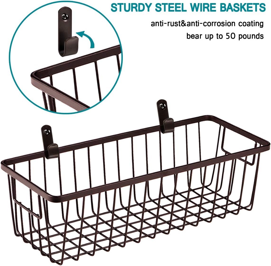 SheeChung Farmhouse Metal Wire Bin Basket with Wall Mount - Small, - Portable Hanging Wall Basket, Rustic Home Storage Organizer for Cabinets, Pantry, Closets, Bathroom, Kitchen,Bedroom(Black)