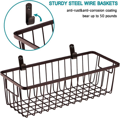 SheeChung Farmhouse Metal Wire Bin Basket with Wall Mount - Small, - Portable Hanging Wall Basket, Rustic Home Storage Organizer for Cabinets, Pantry, Closets, Bathroom, Kitchen,Bedroom(Black)