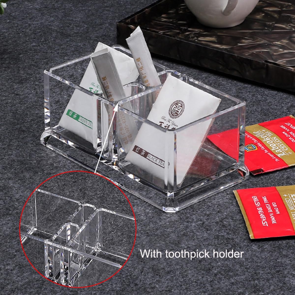Clear Acrylic Two Lattices Tea Bags Holder Coffee Sugar Bag Case Guest Room Storage Boxes YTBH-001