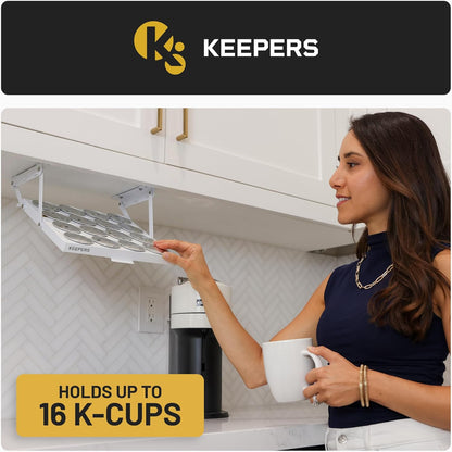 COFFEEKEEPERS KEEPERS Under Cabinet K Cup Holder with Swing-Down Access – Space-Saving Coffee Pod Holder and K Cup Organizer for 24 Pods – Steel Coffee Pod Organizer with Easy DIY Installation