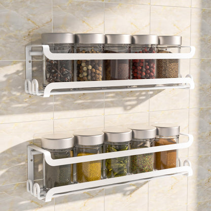 LUCYCAZ Wall Mounted Spice Rack with 8 Hooks, Spice Organizer Shelf for Stove Cabinet Pantry Door,Screw or Adhesive Spice Shelf Hanging Wall Spice Rack in Kitchen and RV (Black)